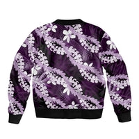 Puakenikeni Maile Lei Sleeve Zip Bomber Jacket Frangipani Purple Tropical Leaves LT01 - Polynesian Pride