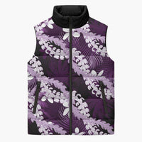 Puakenikeni Maile Lei Sleeveless Puffer Jacket Frangipani Purple Tropical Leaves LT01 Unisex Purple - Polynesian Pride