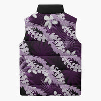 Puakenikeni Maile Lei Sleeveless Puffer Jacket Frangipani Purple Tropical Leaves LT01 - Polynesian Pride