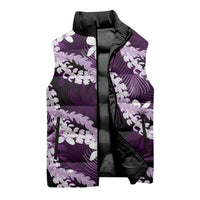 Puakenikeni Maile Lei Sleeveless Puffer Jacket Frangipani Purple Tropical Leaves LT01 - Polynesian Pride