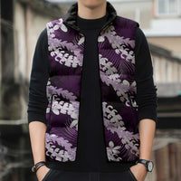 Puakenikeni Maile Lei Sleeveless Puffer Jacket Frangipani Purple Tropical Leaves LT01 - Polynesian Pride