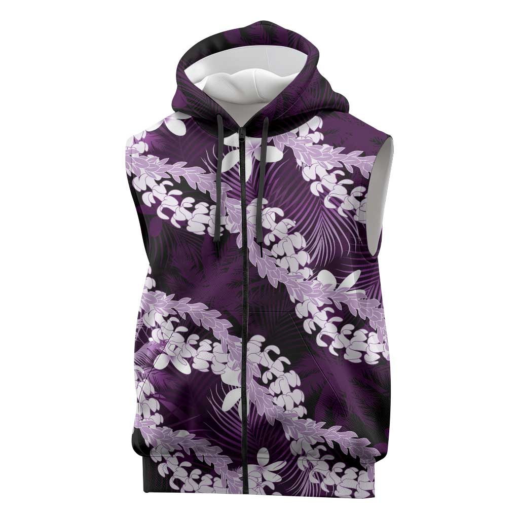 Puakenikeni Maile Lei Sleeveless Zip Hoodie Frangipani Purple Tropical Leaves LT01 Purple - Polynesian Pride