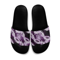 Puakenikeni Maile Lei Slide Sandals Frangipani Purple Tropical Leaves LT01 Purple - Polynesian Pride
