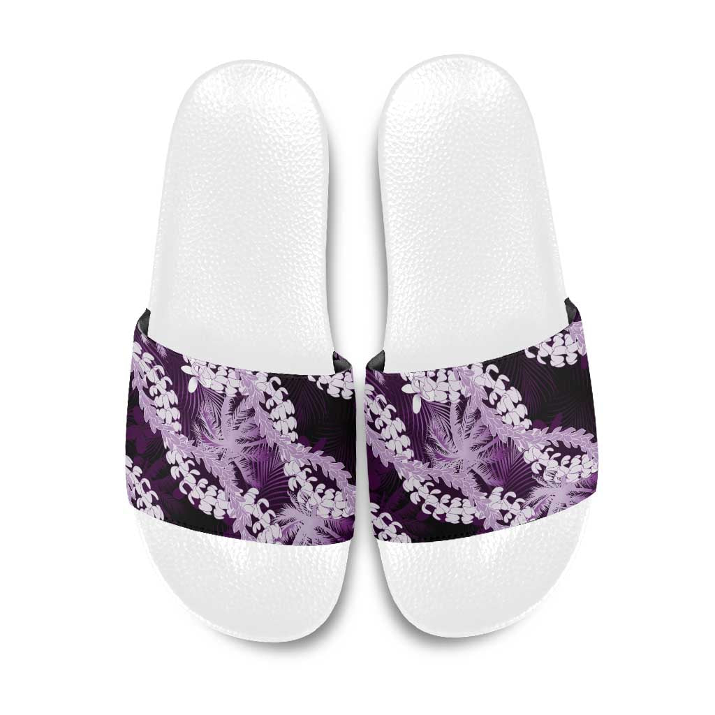 Puakenikeni Maile Lei Slide Sandals Frangipani Purple Tropical Leaves LT01 Purple - Polynesian Pride