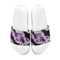 Puakenikeni Maile Lei Slide Sandals Frangipani Purple Tropical Leaves LT01 Purple - Polynesian Pride