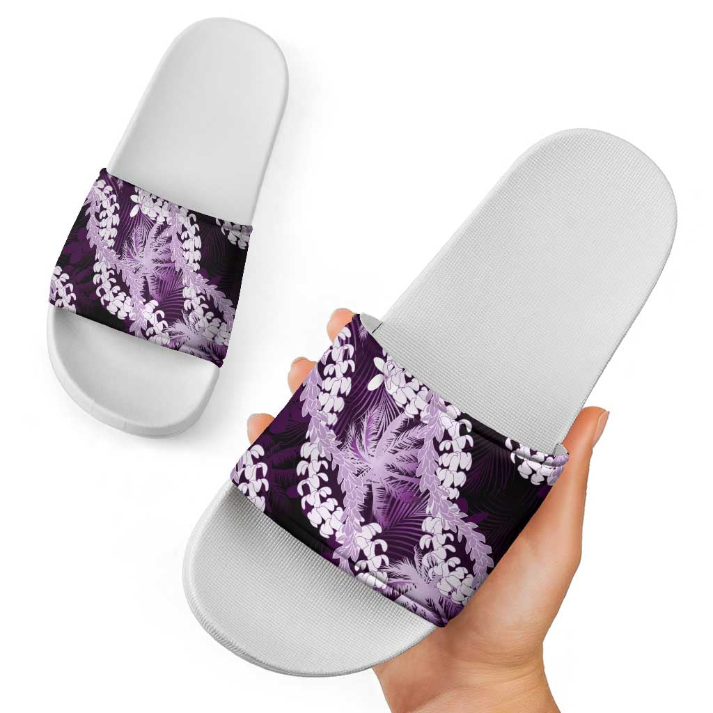 Puakenikeni Maile Lei Slide Sandals Frangipani Purple Tropical Leaves LT01 - Polynesian Pride
