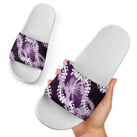 Puakenikeni Maile Lei Slide Sandals Frangipani Purple Tropical Leaves LT01 - Polynesian Pride