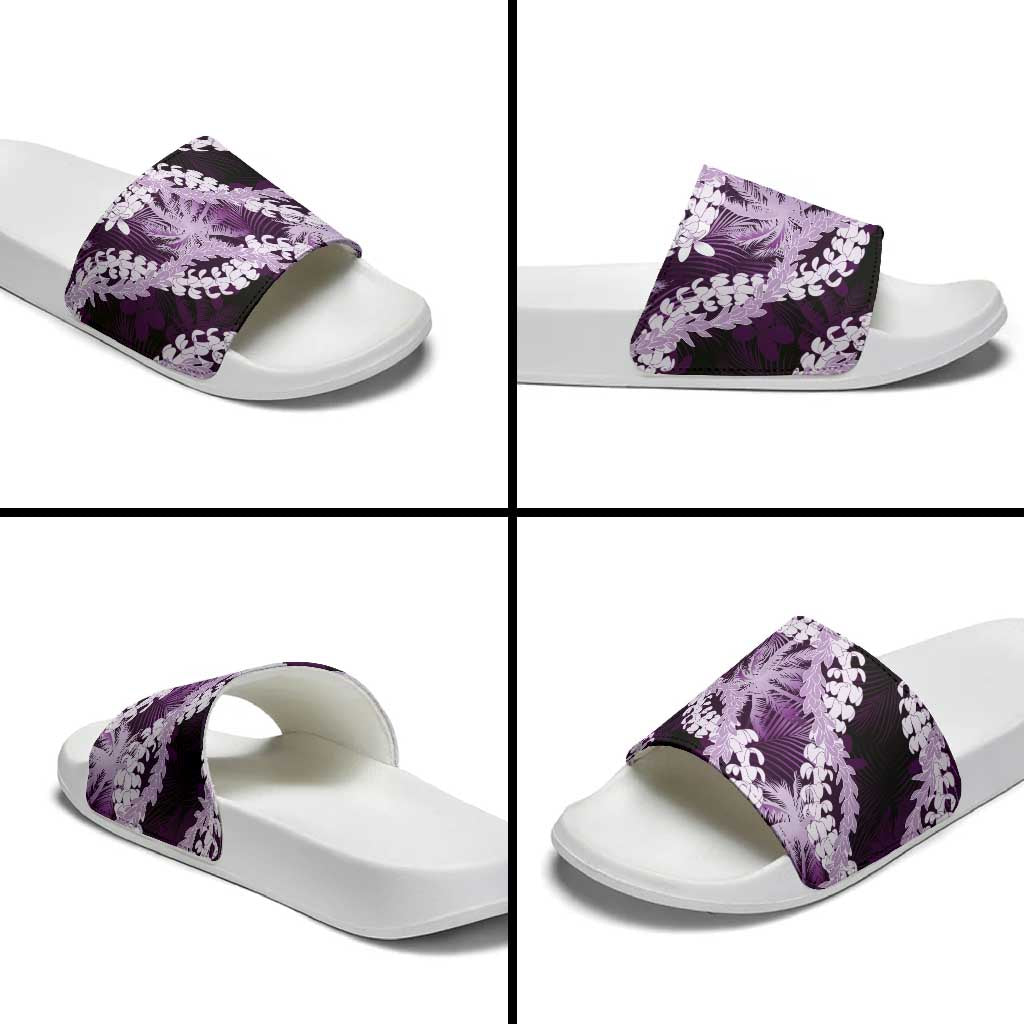Puakenikeni Maile Lei Slide Sandals Frangipani Purple Tropical Leaves LT01 - Polynesian Pride