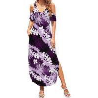 Puakenikeni Maile Lei Summer Maxi Dress Frangipani Purple Tropical Leaves LT01 Women Purple - Polynesian Pride