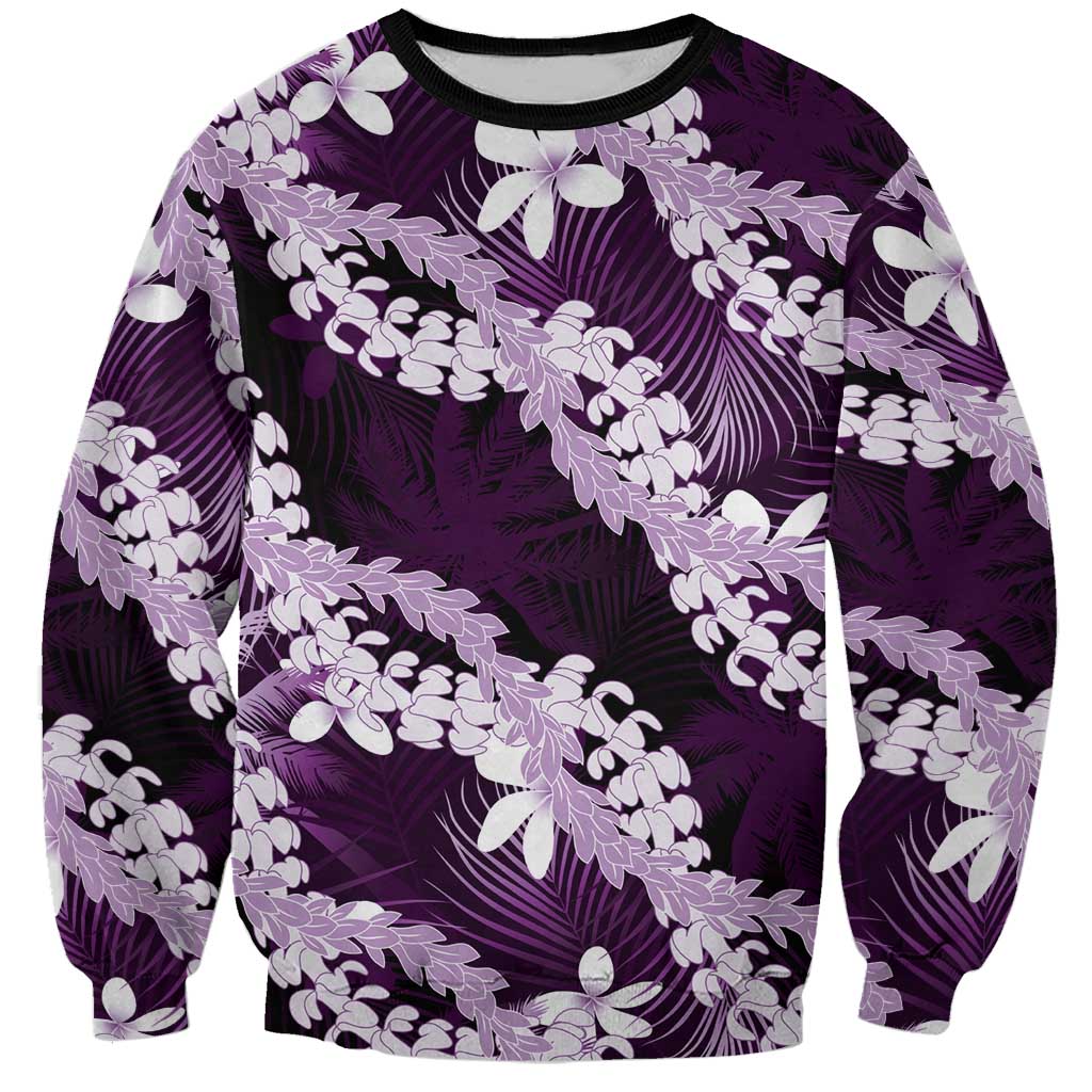 Puakenikeni Maile Lei Sweatshirt Frangipani Purple Tropical Leaves LT01 Unisex Purple - Polynesian Pride