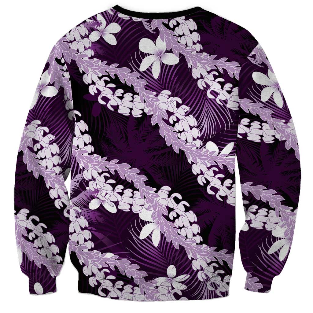 Puakenikeni Maile Lei Sweatshirt Frangipani Purple Tropical Leaves LT01 - Polynesian Pride
