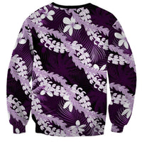 Puakenikeni Maile Lei Sweatshirt Frangipani Purple Tropical Leaves LT01 - Polynesian Pride