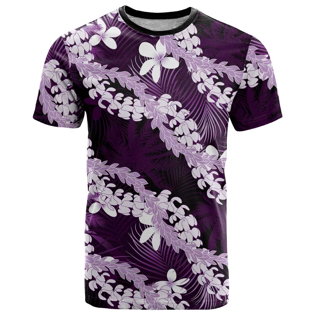 Puakenikeni Maile Lei T Shirt Frangipani Purple Tropical Leaves
