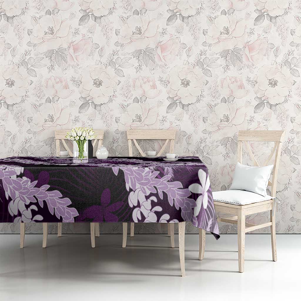 Puakenikeni Maile Lei Tablecloth Frangipani Purple Tropical Leaves LT01 - Polynesian Pride