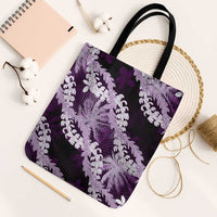 Puakenikeni Maile Lei Tote Bag Frangipani Purple Tropical Leaves LT01 Black Strap One Size Purple - Polynesian Pride