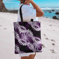 Puakenikeni Maile Lei Tote Bag Frangipani Purple Tropical Leaves LT01 - Polynesian Pride