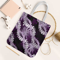 Puakenikeni Maile Lei Tote Bag Frangipani Purple Tropical Leaves LT01 White Strap One Size Purple - Polynesian Pride