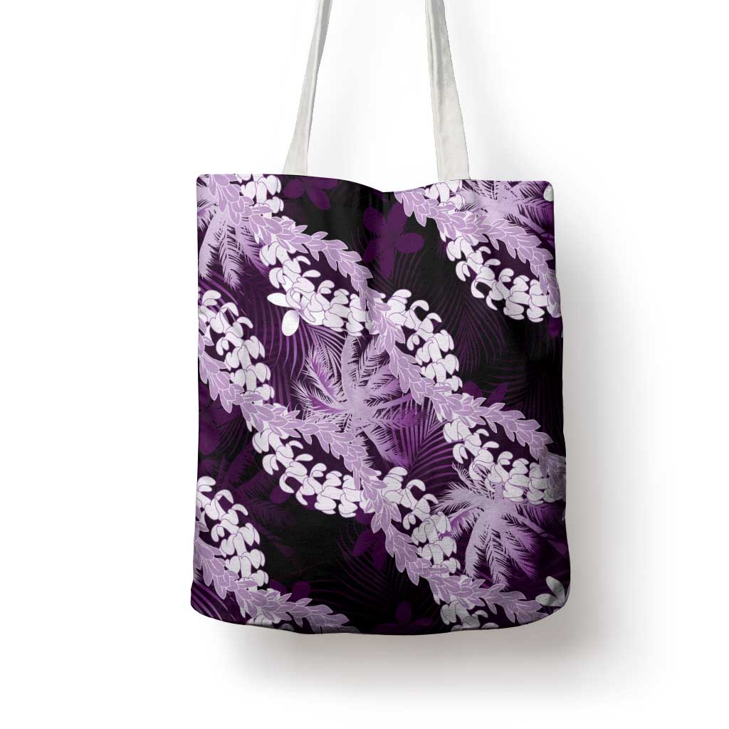 Puakenikeni Maile Lei Tote Bag Frangipani Purple Tropical Leaves LT01 - Polynesian Pride