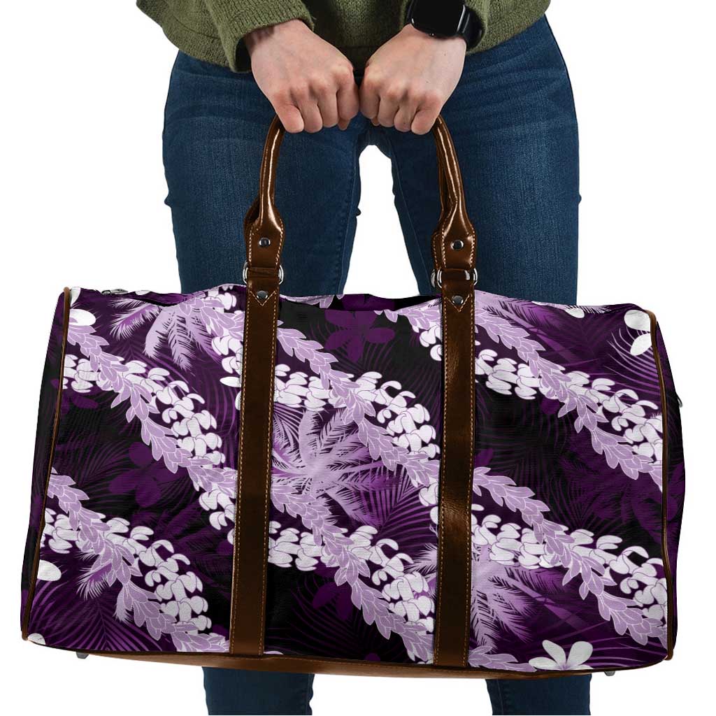 Puakenikeni Maile Lei Travel Bag Frangipani Purple Tropical Leaves