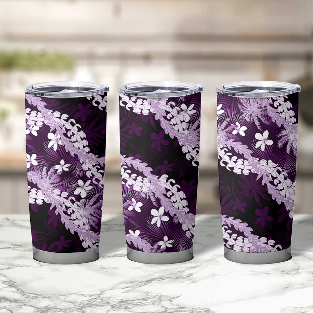 Puakenikeni Maile Lei Tumbler Cup Frangipani Purple Tropical Leaves LT01 - Polynesian Pride