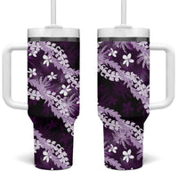 Puakenikeni Maile Lei Tumbler With Handle Frangipani Purple Tropical Leaves LT01 One Size: 40 oz Purple - Polynesian Pride