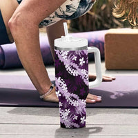 Puakenikeni Maile Lei Tumbler With Handle Frangipani Purple Tropical Leaves LT01 - Polynesian Pride