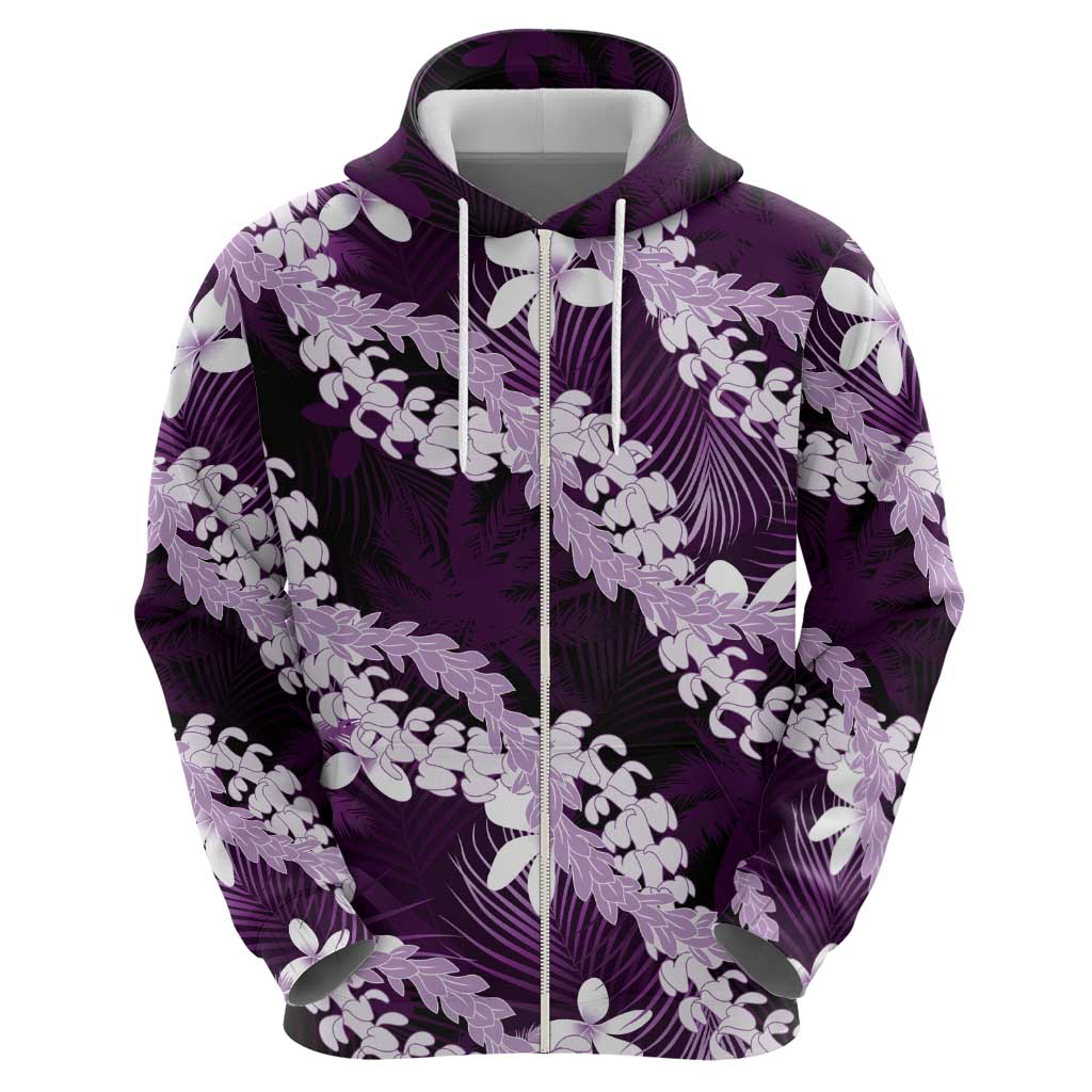 Puakenikeni Maile Lei Zip Hoodie Frangipani Purple Tropical Leaves LT01 - Polynesian Pride