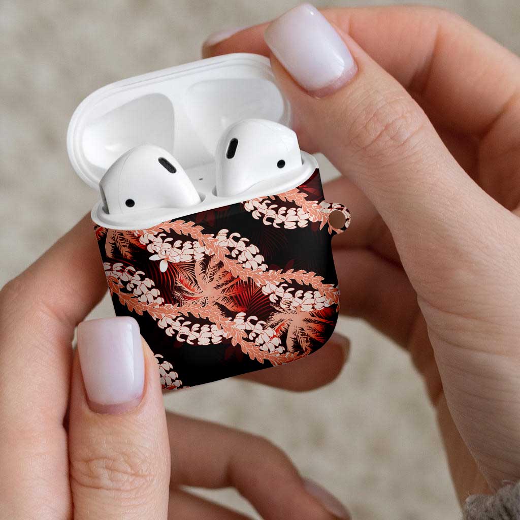 Puakenikeni Maile Lei AirPods Case Frangipani Red Tropical Leaves LT01 - Polynesian Pride