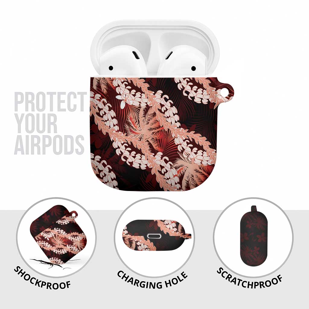 Puakenikeni Maile Lei AirPods Case Frangipani Red Tropical Leaves LT01 - Polynesian Pride