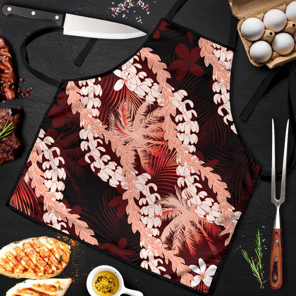 Puakenikeni Maile Lei Apron Frangipani Red Tropical Leaves LT01 Red - Polynesian Pride