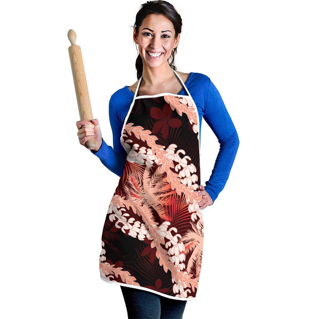Puakenikeni Maile Lei Apron Frangipani Red Tropical Leaves LT01 - Polynesian Pride