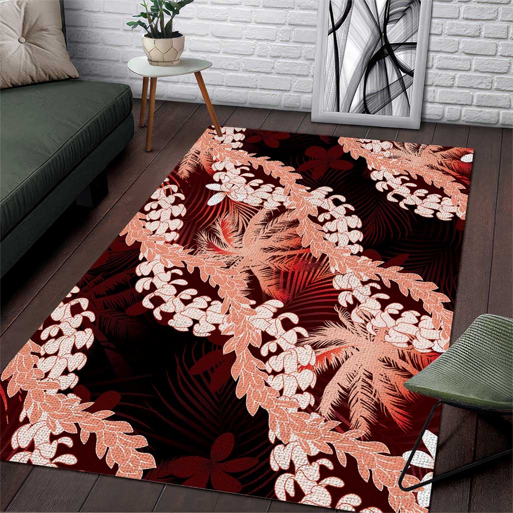 Puakenikeni Maile Lei Area Rug Frangipani Red Tropical Leaves