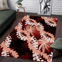 Puakenikeni Maile Lei Area Rug Frangipani Red Tropical Leaves