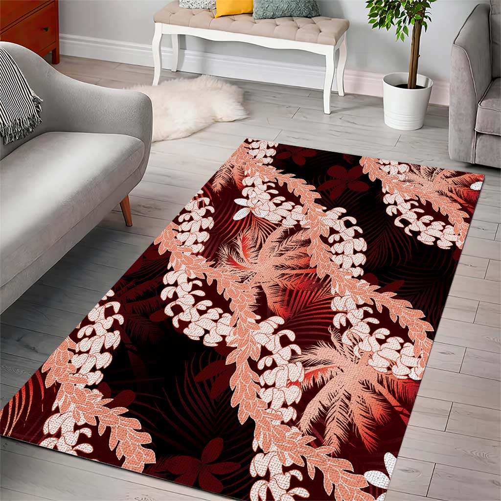 Puakenikeni Maile Lei Area Rug Frangipani Red Tropical Leaves