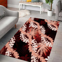 Puakenikeni Maile Lei Area Rug Frangipani Red Tropical Leaves