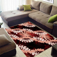 Puakenikeni Maile Lei Area Rug Frangipani Red Tropical Leaves