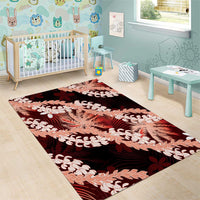 Puakenikeni Maile Lei Area Rug Frangipani Red Tropical Leaves