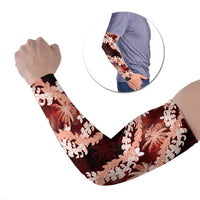 Puakenikeni Maile Lei Arm Sleeves Frangipani Red Tropical Leaves LT01 Set of 2 Red - Polynesian Pride