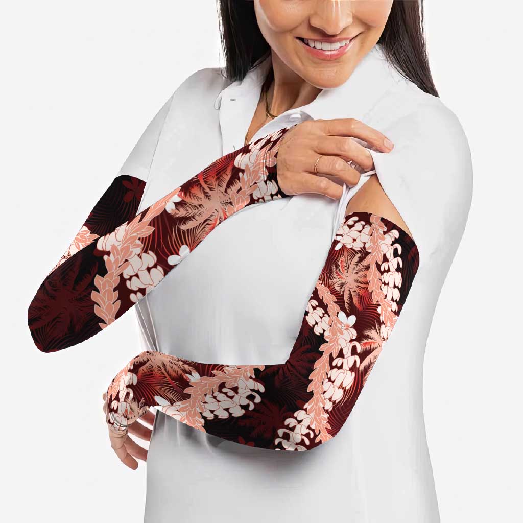 Puakenikeni Maile Lei Arm Sleeves Frangipani Red Tropical Leaves LT01 - Polynesian Pride
