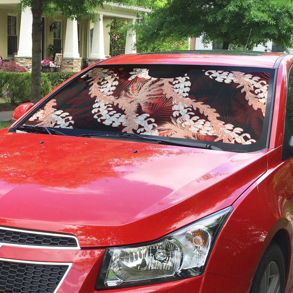 Puakenikeni Maile Lei Auto Sun Shade Frangipani Red Tropical Leaves LT01 - Polynesian Pride