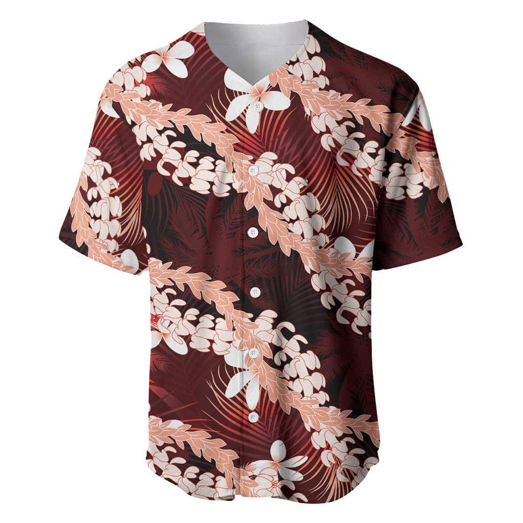 Puakenikeni Maile Lei Baseball Jersey Frangipani Red Tropical Leaves LT01 Red - Polynesian Pride