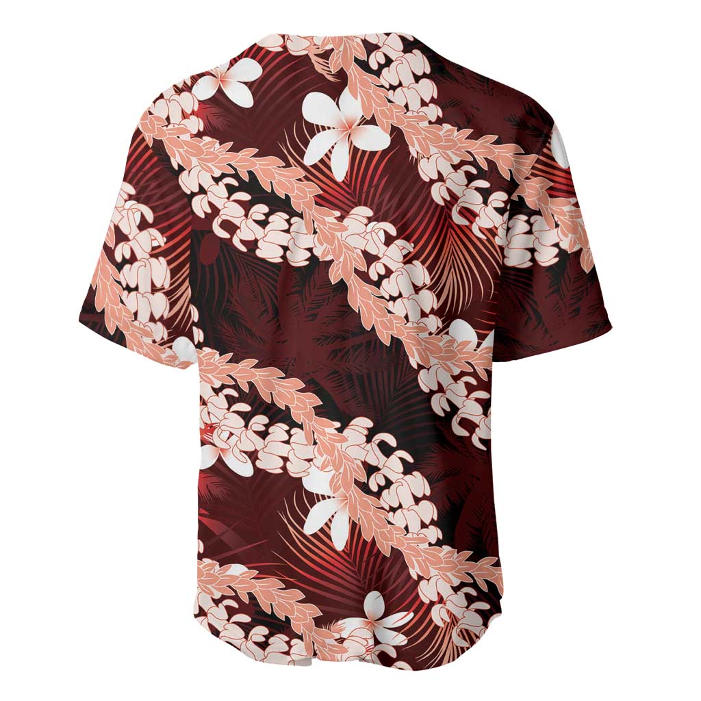Puakenikeni Maile Lei Baseball Jersey Frangipani Red Tropical Leaves LT01 - Polynesian Pride