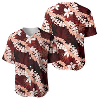 Puakenikeni Maile Lei Baseball Jersey Frangipani Red Tropical Leaves LT01 - Polynesian Pride