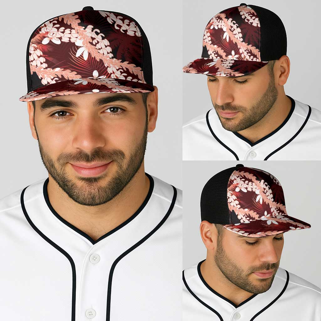 Puakenikeni Maile Lei Baseball Net Cap Frangipani Red Tropical Leaves LT01 - Polynesian Pride