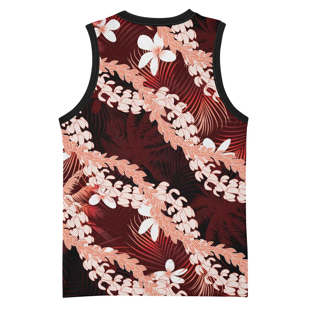 Puakenikeni Maile Lei Basketball Jersey Frangipani Red Tropical Leaves LT01 - Polynesian Pride