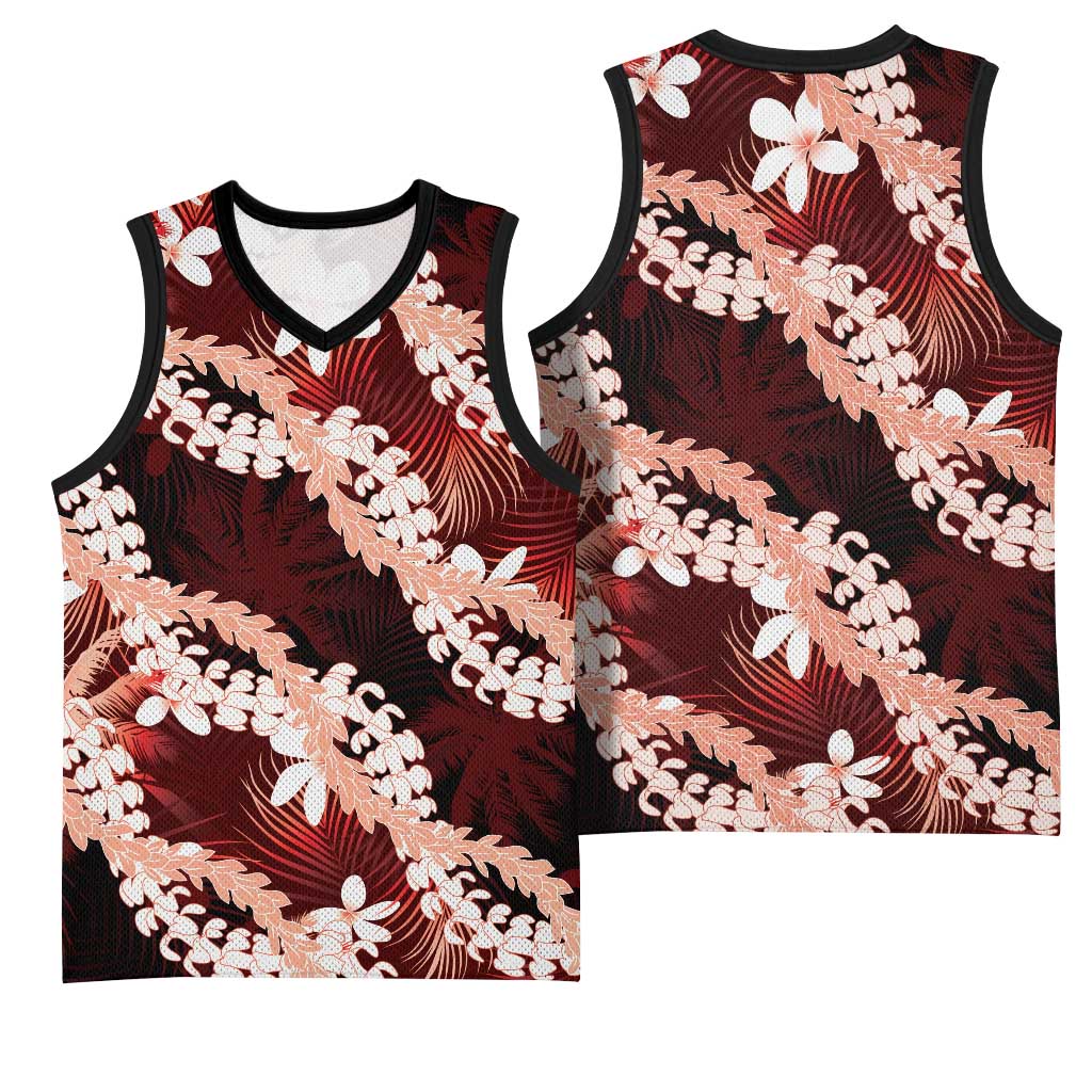 Puakenikeni Maile Lei Basketball Jersey Frangipani Red Tropical Leaves LT01 - Polynesian Pride