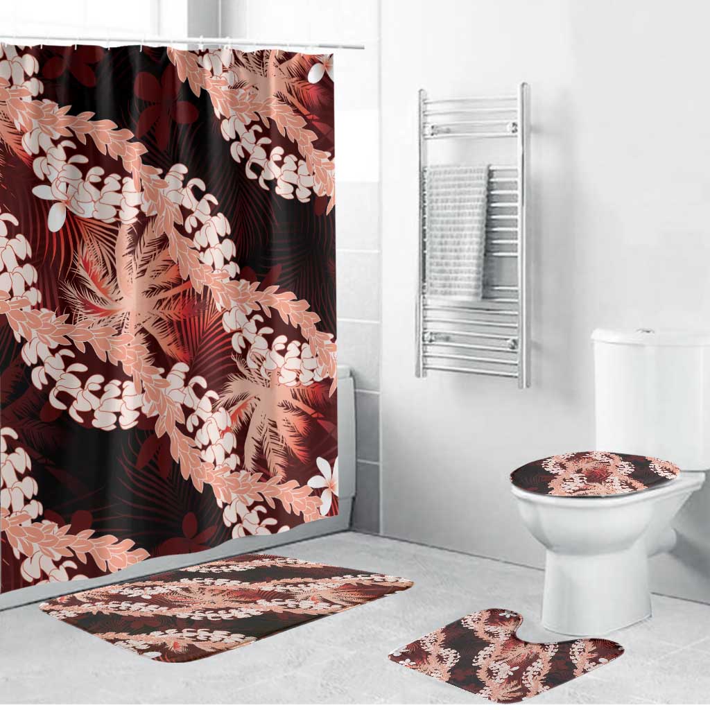 Puakenikeni Maile Lei Bathroom Set Frangipani Red Tropical Leaves LT01 Bathroom Set (4 pcs) Red - Polynesian Pride
