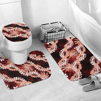 Puakenikeni Maile Lei Bathroom Set Frangipani Red Tropical Leaves LT01 Mat Set Only (3 pcs) One Size Red - Polynesian Pride