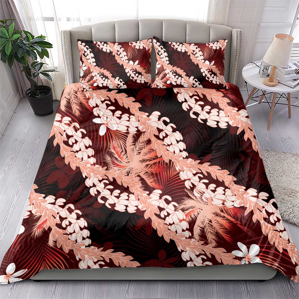 Puakenikeni Maile Lei Bedding Set Frangipani Red Tropical Leaves LT01 - Polynesian Pride