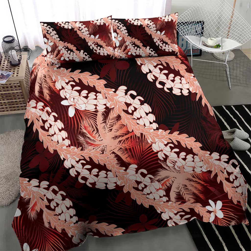 Puakenikeni Maile Lei Bedding Set Frangipani Red Tropical Leaves LT01 - Polynesian Pride